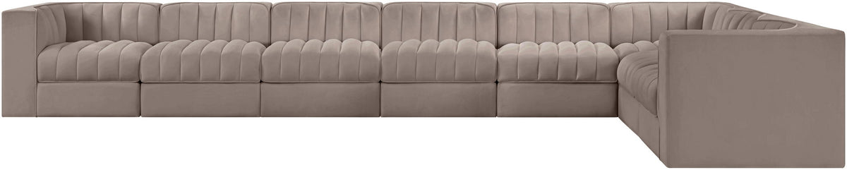 Rummi - Velvet Performance Fabric Upholstered 8 Piece Modular Sectional (With 3 Corner Chairs)