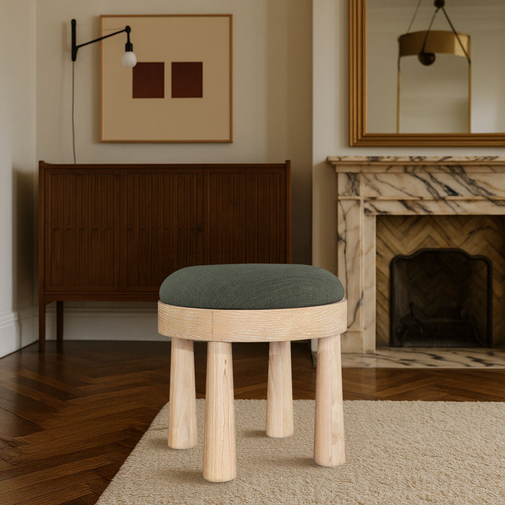 Larea - Linen Textured Fabric Ottoman - Natural Base