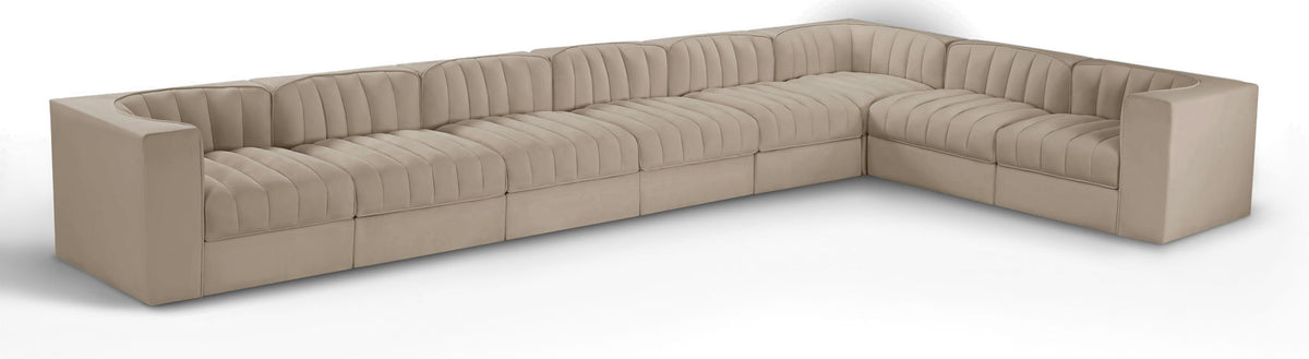 Rummi - Velvet Performance Fabric Upholstered 8 Piece Modular Sectional (With 3 Corner Chairs)