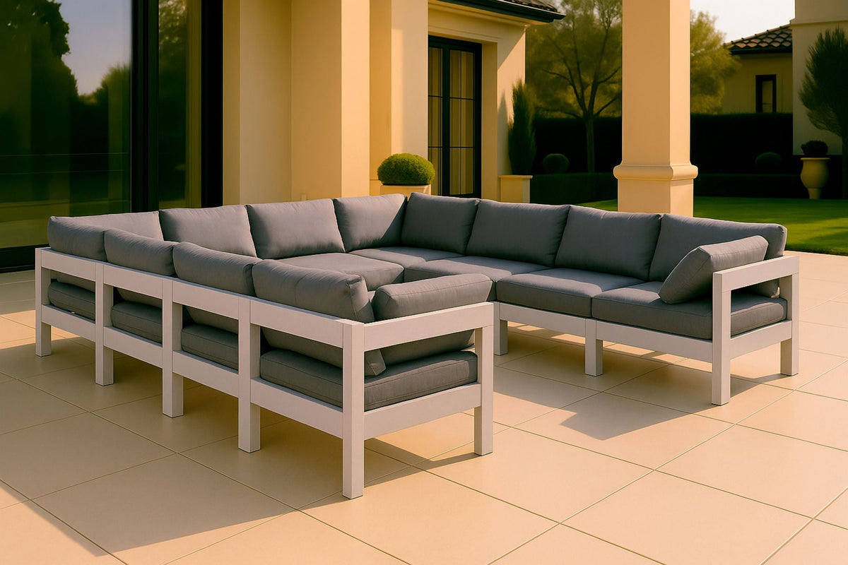 Nizuc - Outdoor Patio 10 Piece Modular Sectional With White Frame