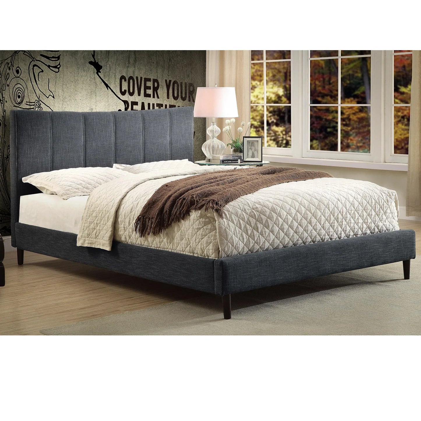 Rimo 60" Queen Platform Bed in Grey - Furniture Depot