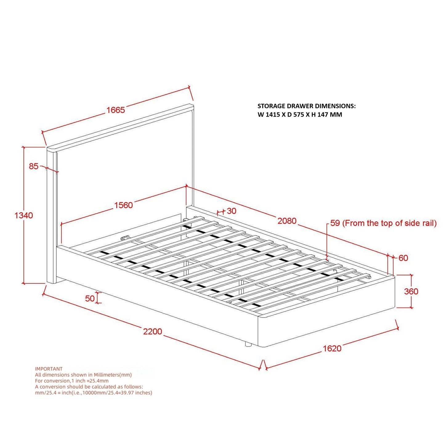 Andover 60" Platform Bed W/Drawer Oat