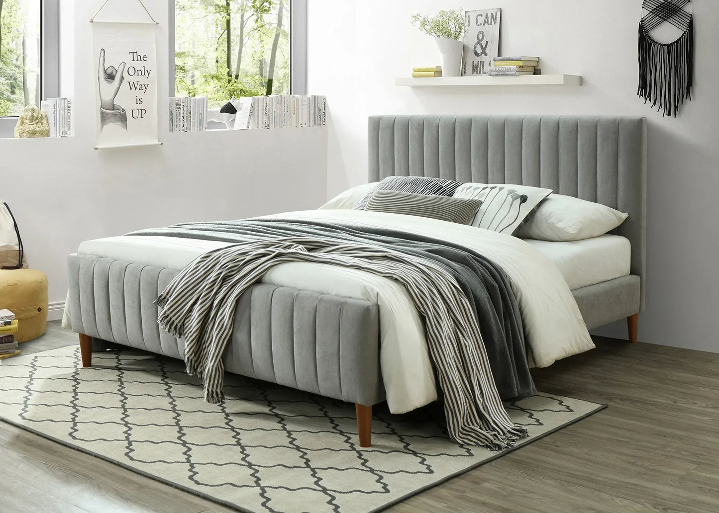 HANNAH-60'' PLATFORM BED-LIGHT GREY - Furniture Depot