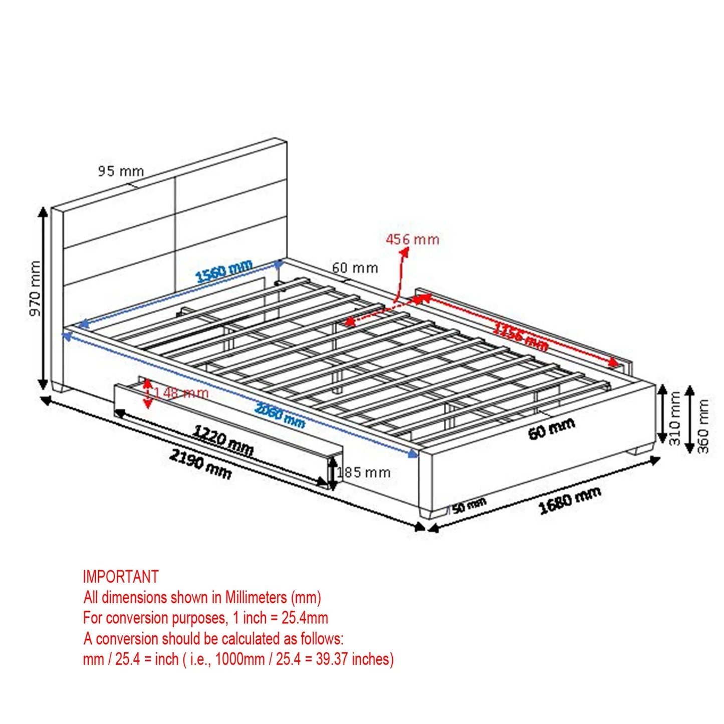 Emilio 60" Queen Platform Bed with Drawers in Charcoal - Furniture Depot