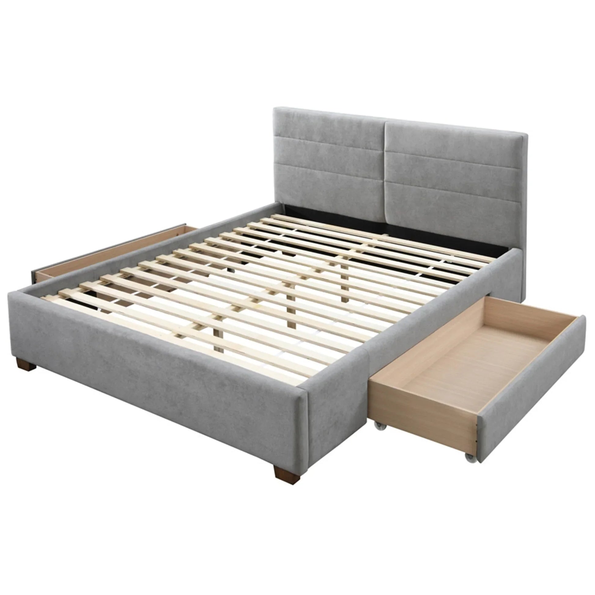 Emilio 60" Queen Platform Bed with Drawers in Light Grey - Furniture Depot