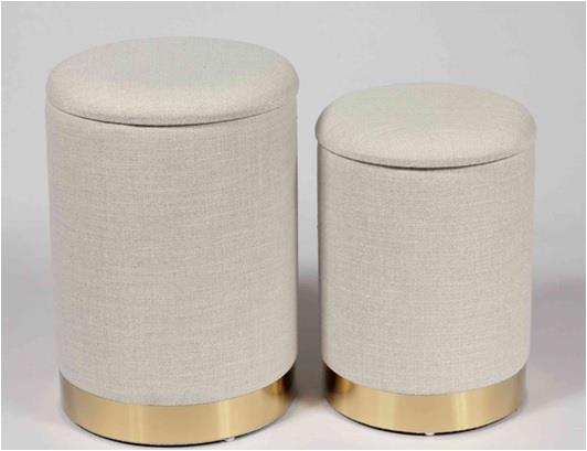 AMOS OTTOMAN LIGHT GREY LINEN GOLD BASE