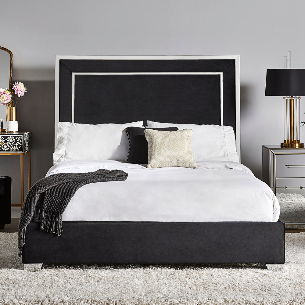 ALTON KING BED BLACK VELVET WITHOUT PILLAR