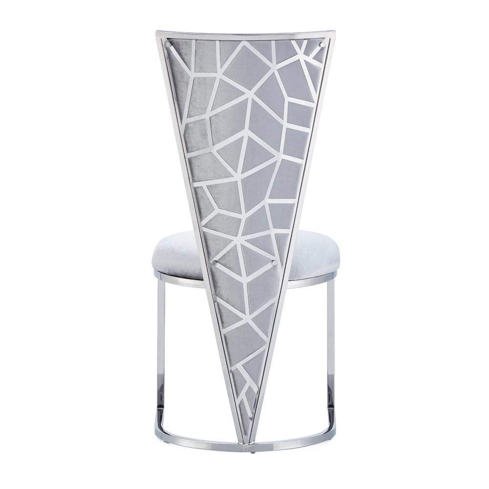 TURIN DINING CHAIR E-GREY VELVET POLISHED STEEL FRAME