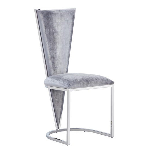 TURIN DINING CHAIR E-GREY VELVET POLISHED STEEL FRAME