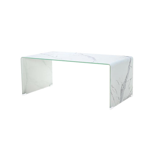 Marble Look Bent Glass Coffee Table