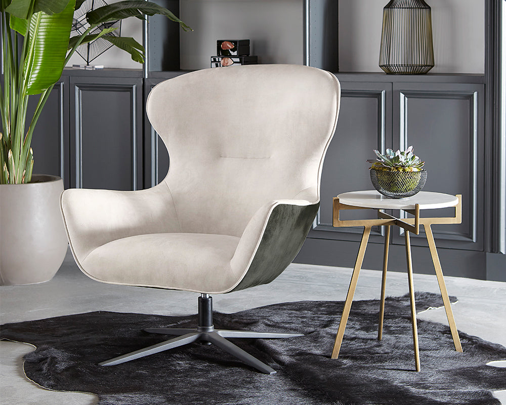 Weller Swivel Lounge Chair - Nono Cream / Nono Dark Green