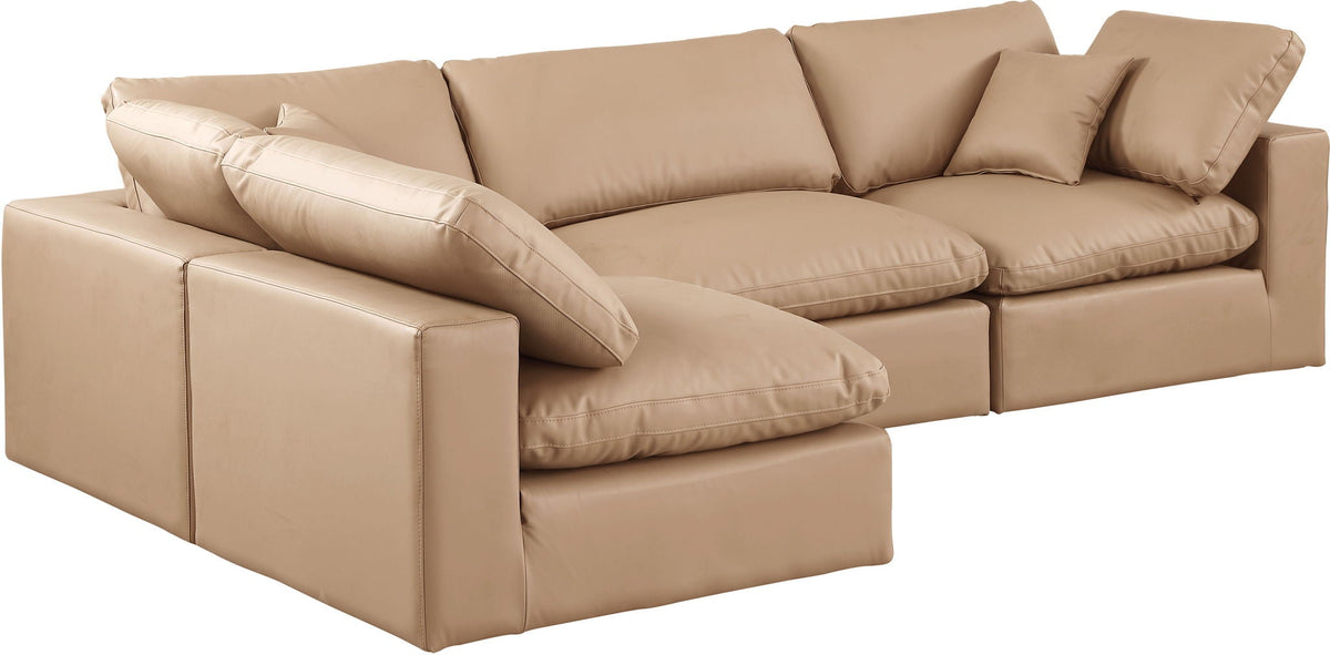 Comfy - 4 Piece Faux Leather Modular Armless Sectional - Tan