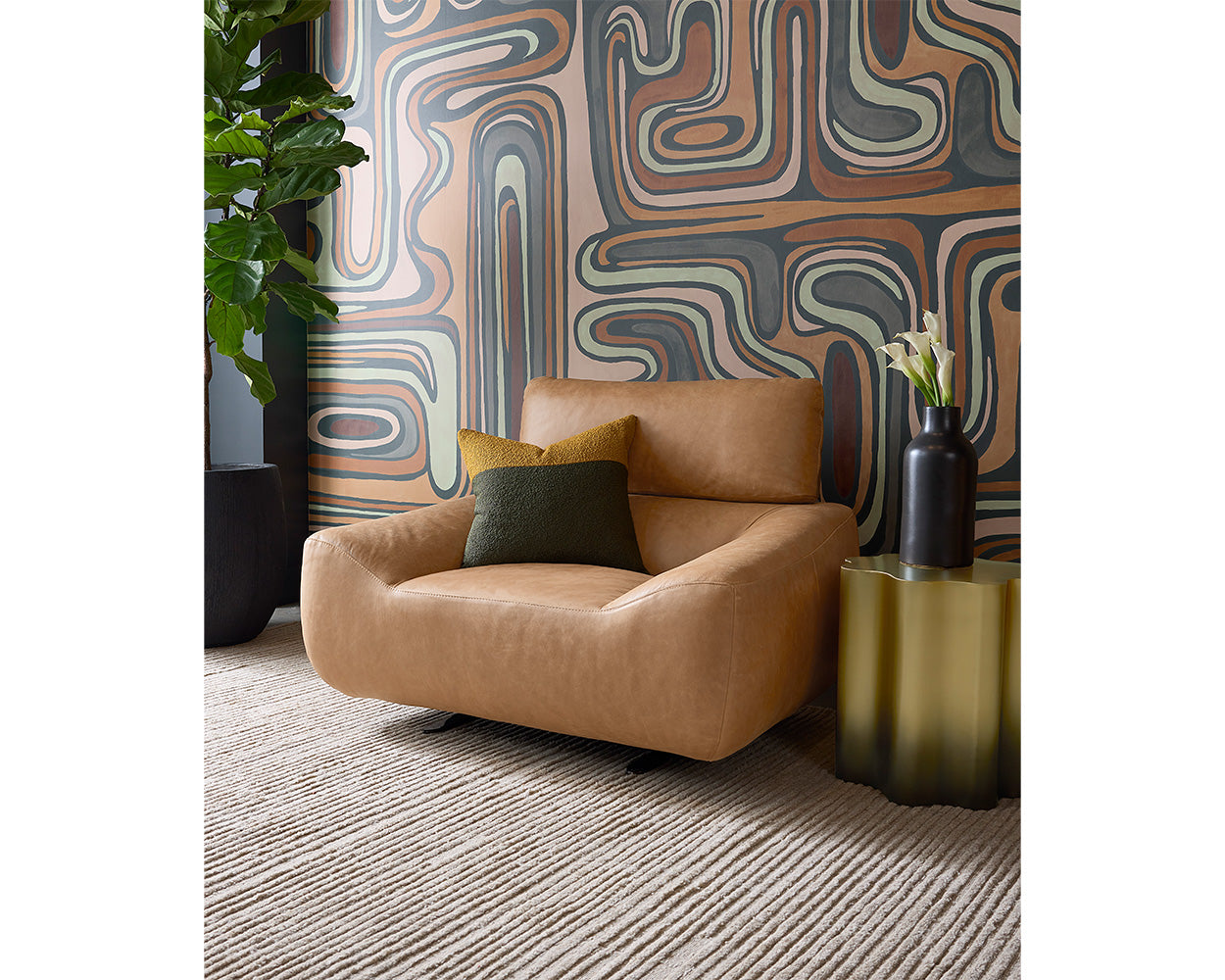 Paget Glider Lounge Chair - Camel Leather