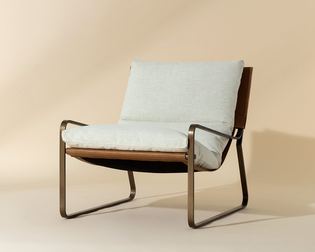 Zancor Lounge Chair - Antique Brass - Geralt Linen / Tan Leather