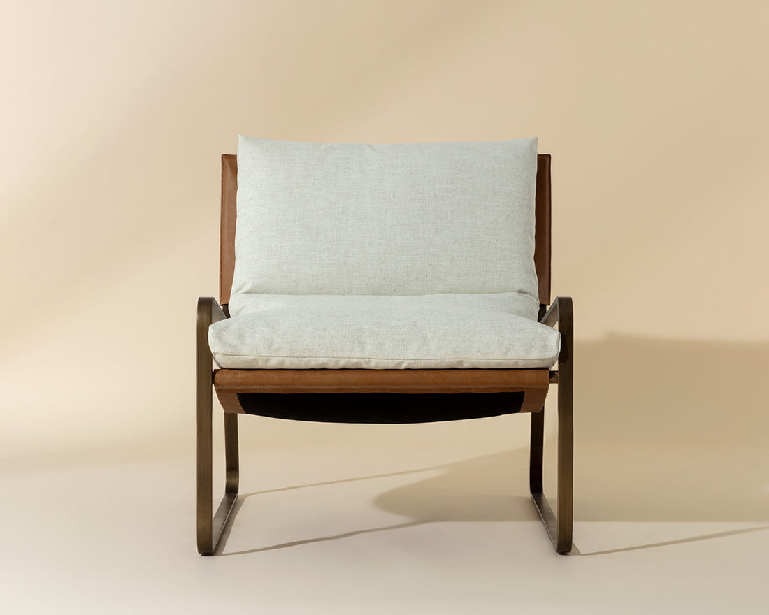 Zancor Lounge Chair - Antique Brass - Geralt Linen / Tan Leather