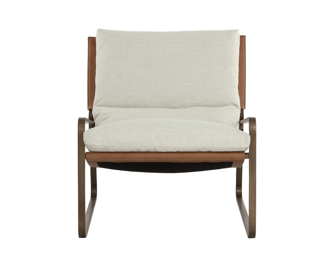 Zancor Lounge Chair - Antique Brass - Geralt Linen / Tan Leather
