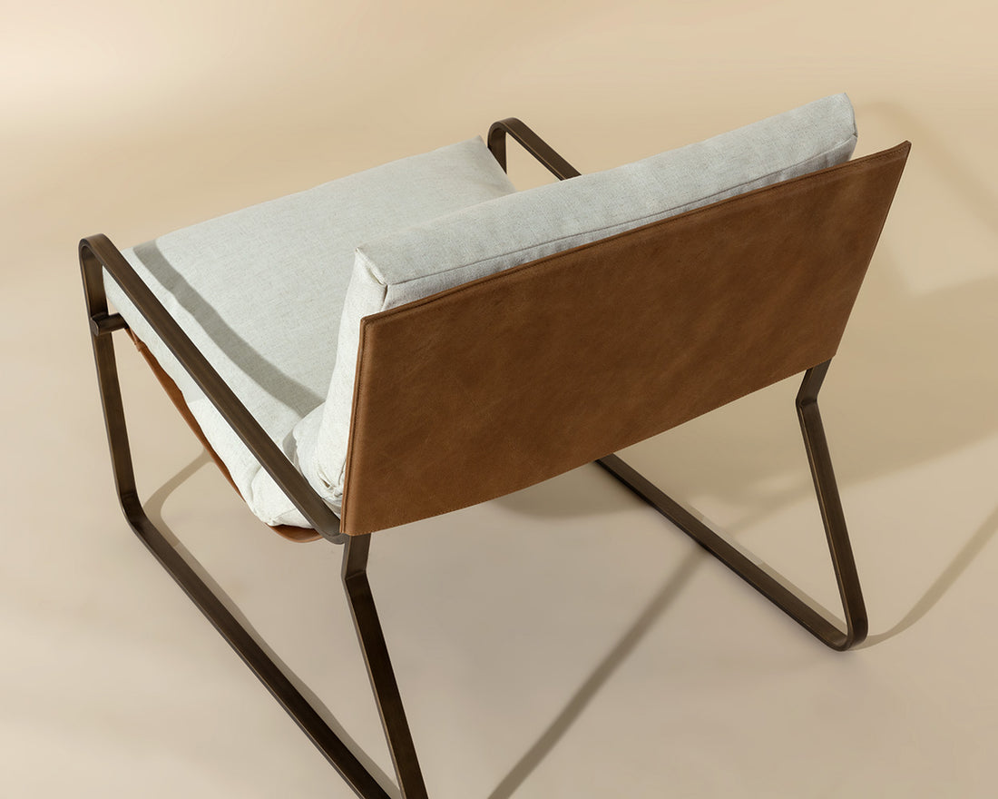 Zancor Lounge Chair - Antique Brass - Geralt Linen / Tan Leather