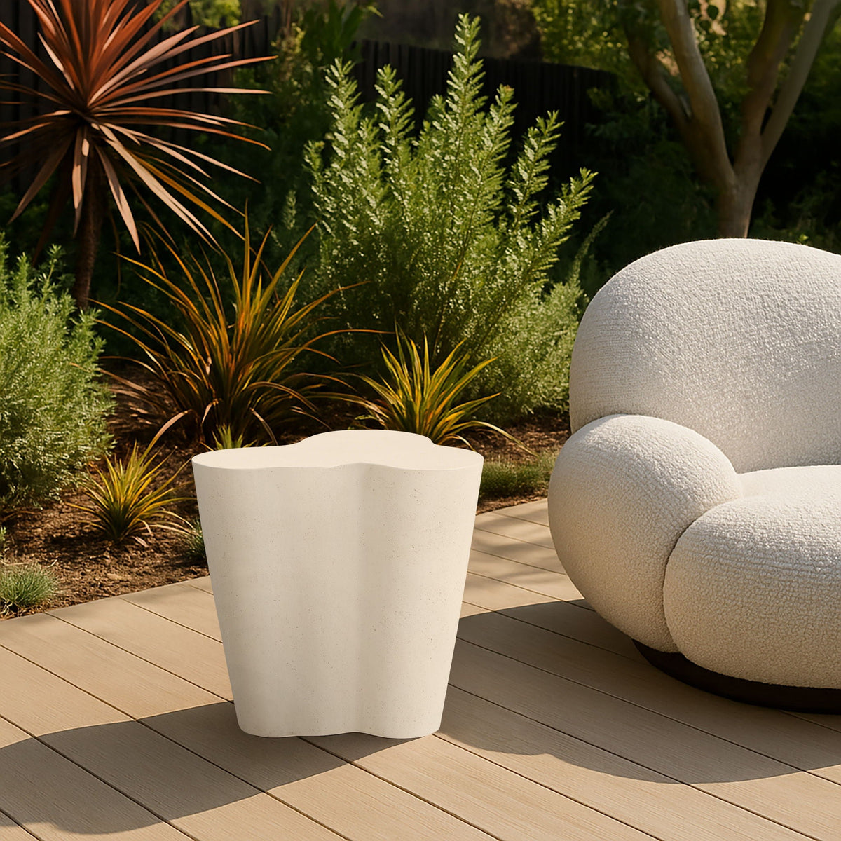 Monza - Concrete And Fiberglass Indoor / Outdoor End Table - Cream