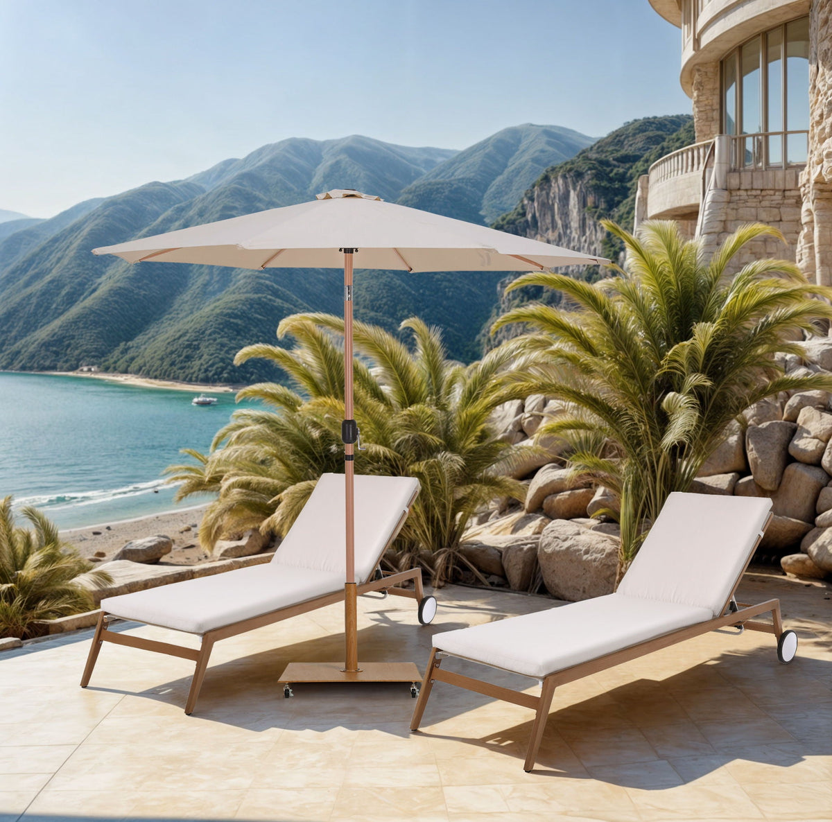 Fiji - Aluminum Patio Umbrella With Square Teak Base