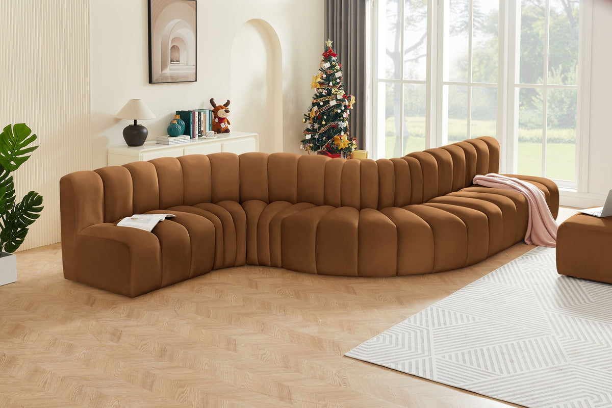 Arc - Velvet 7 Piece Modular Sofa - Saddle