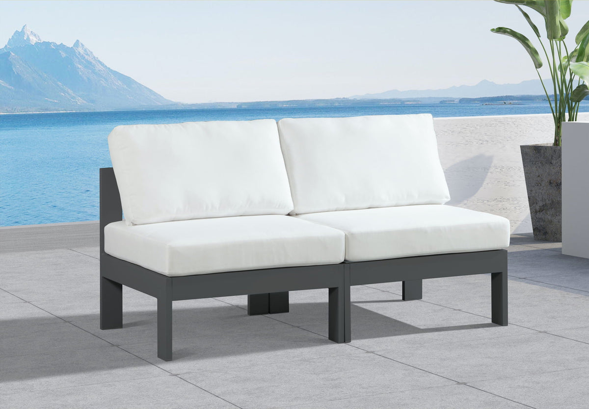 Nizuc - Outdoor Patio 2 Seat Armless Modular Sofa With Gray Frame