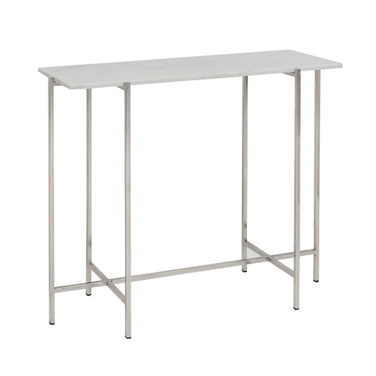 Ida White Marble Top Console Table: Silver Frame - Furniture Depot