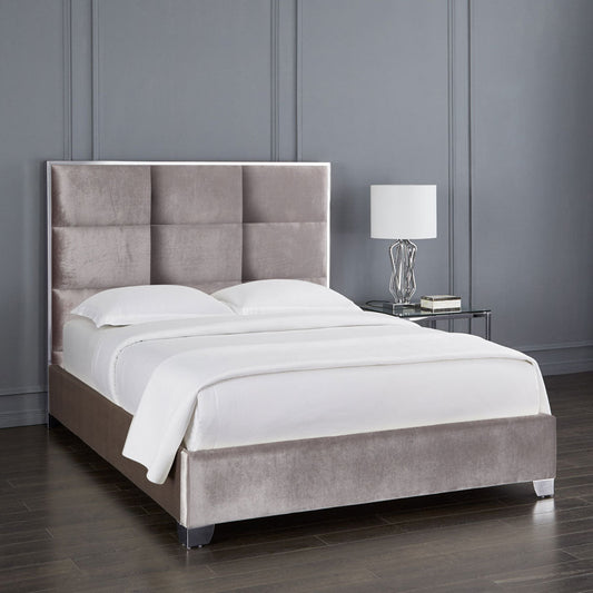 Blair Grey Velvet Bed (Queen size) - Furniture Depot