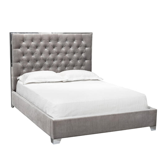 Kroma Grey Velvet Queen Bed - Furniture Depot