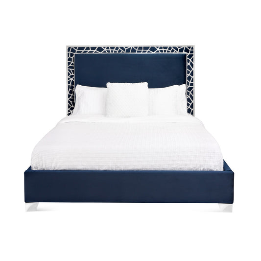 Wellington Blue Velvet Bed (Queen size) - Furniture Depot