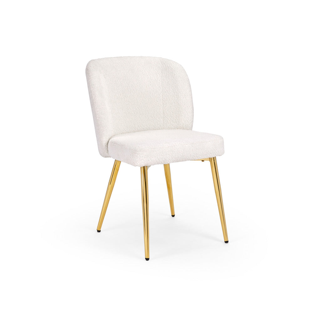 Fortina Dining Chair: White Fur Fabric with Gold Legs