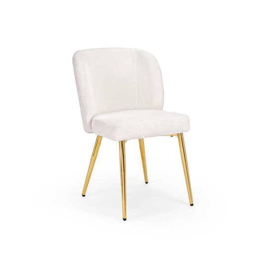 Fortina Dining Chair: White Fur Fabric with Gold Legs