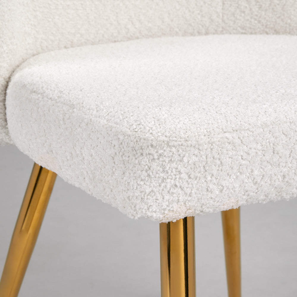 Fortina Dining Chair: White Fur Fabric with Gold Legs