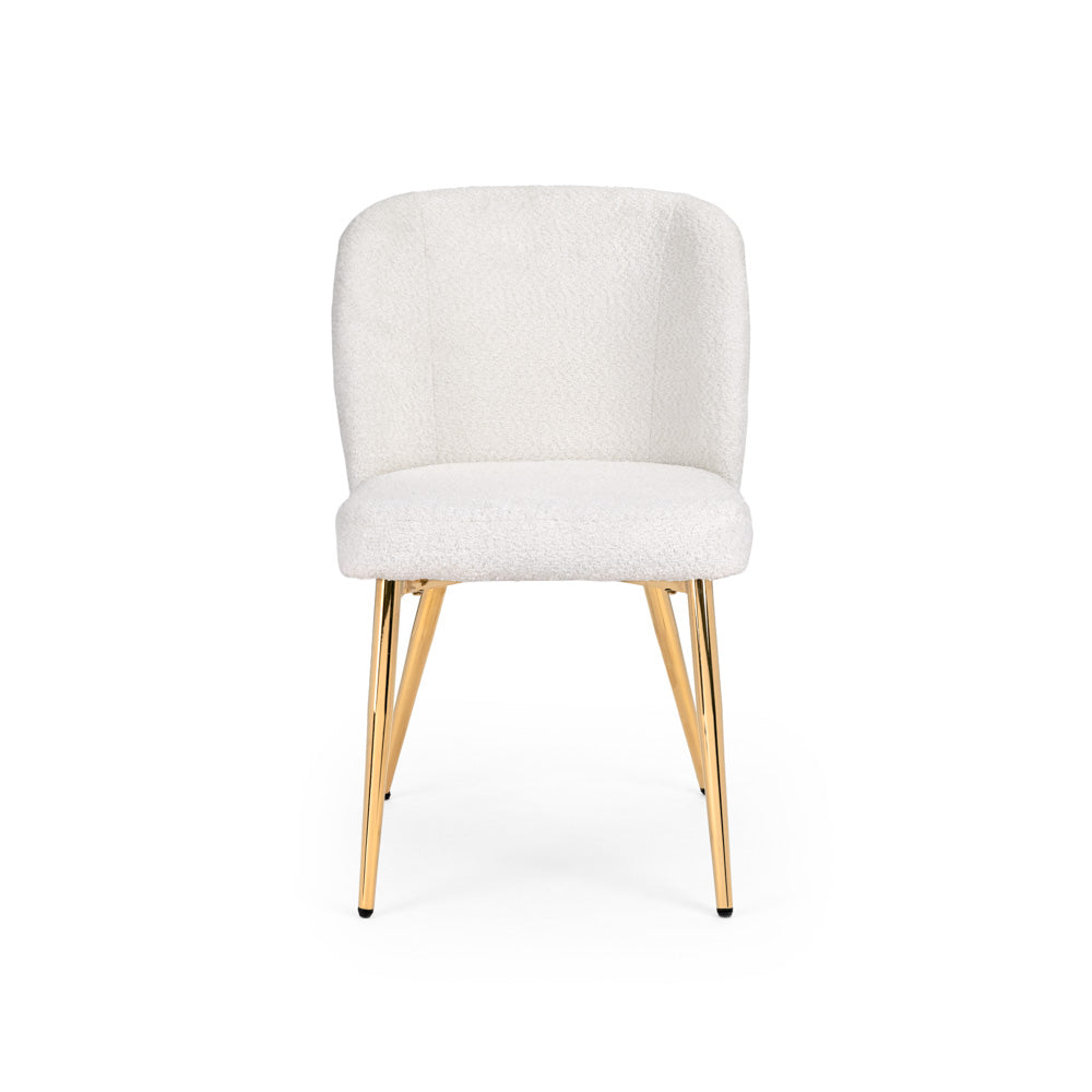 Fortina Dining Chair: White Fur Fabric with Gold Legs