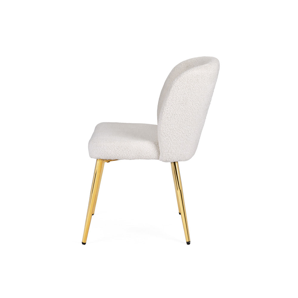 Fortina Dining Chair: White Fur Fabric with Gold Legs