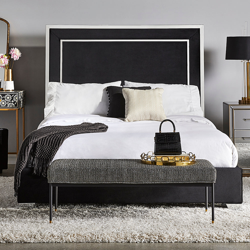 ALTON KING BED BLACK VELVET WITHOUT PILLAR