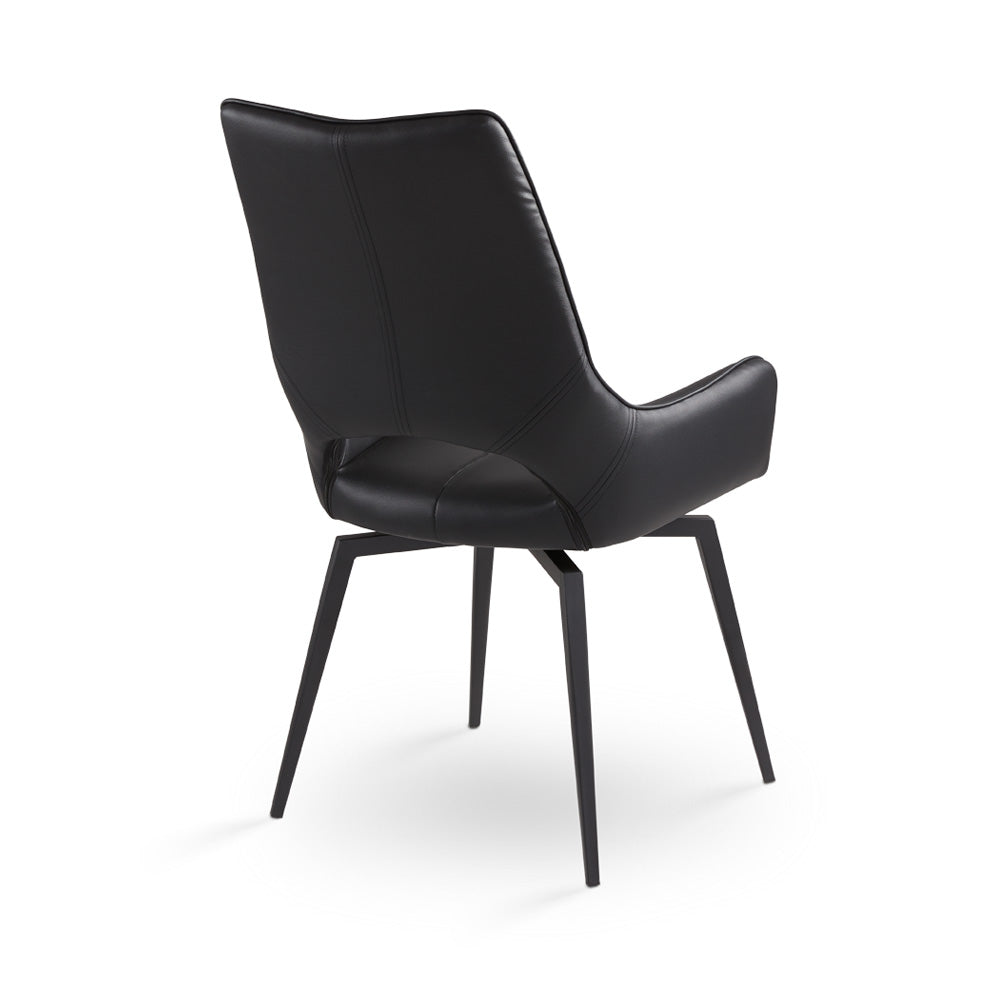 Bromley Swivel Dining Chair: Black Leatherette with Black legs