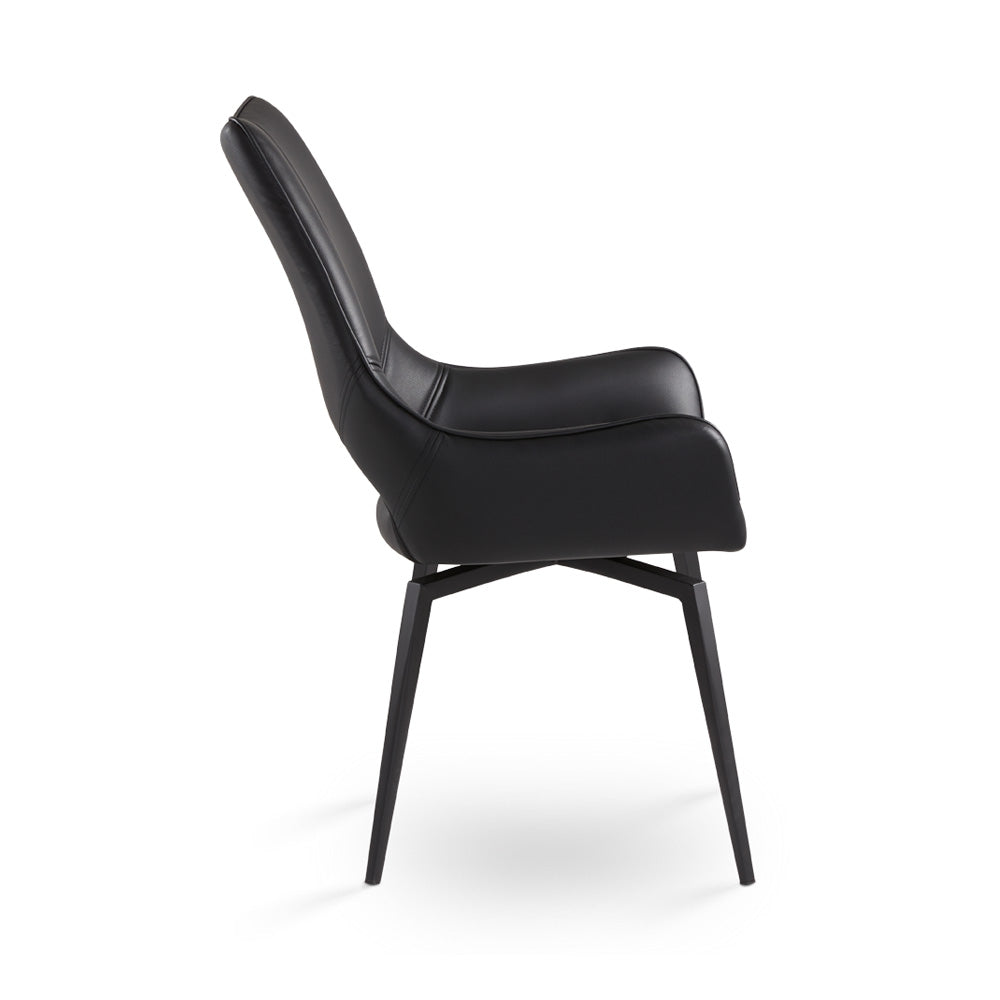 Bromley Swivel Dining Chair: Black Leatherette with Black legs