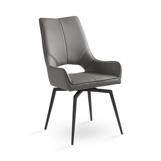 Bromley Swivel Dining Chair: Grey Leatherette with Black legs