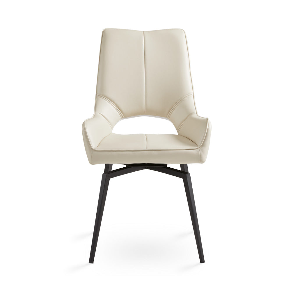 Bromley Swivel Dining Chair: Taupe Leatherette with Black legs