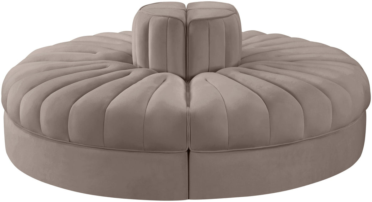 Rummi - Round Velvet Performance Fabric Upholstered 4 Piece Modular Sofa