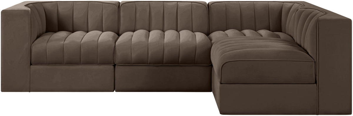 Rummi - Velvet Performance Fabric Upholstered 4 Piece Modular Sectional