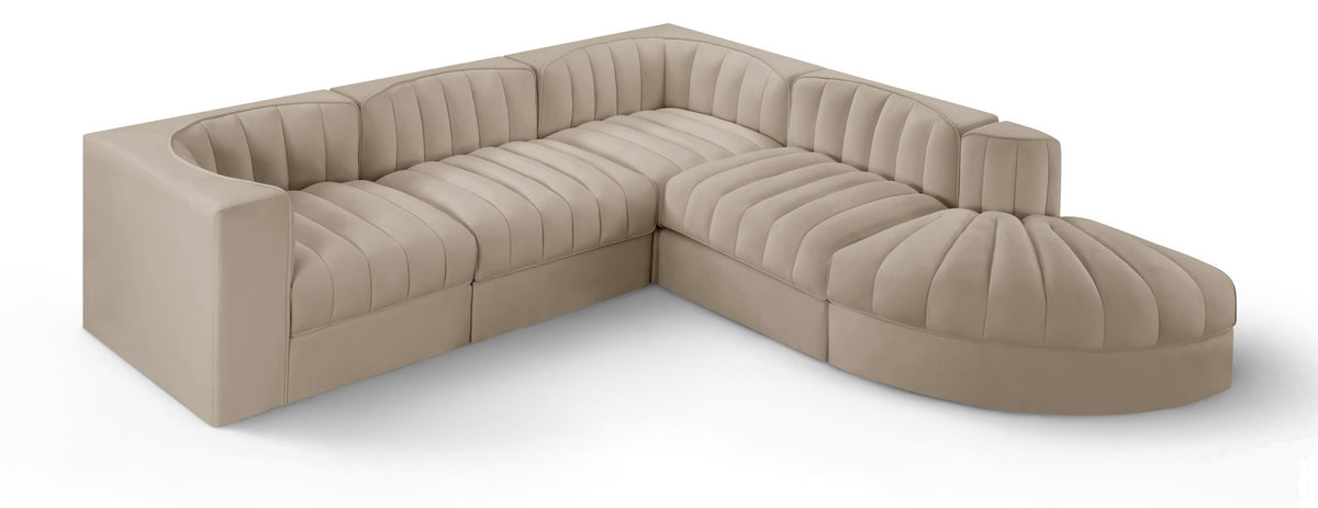 Rummi - Velvet Performance Fabric Upholstered 5 Piece Modular Sectional
