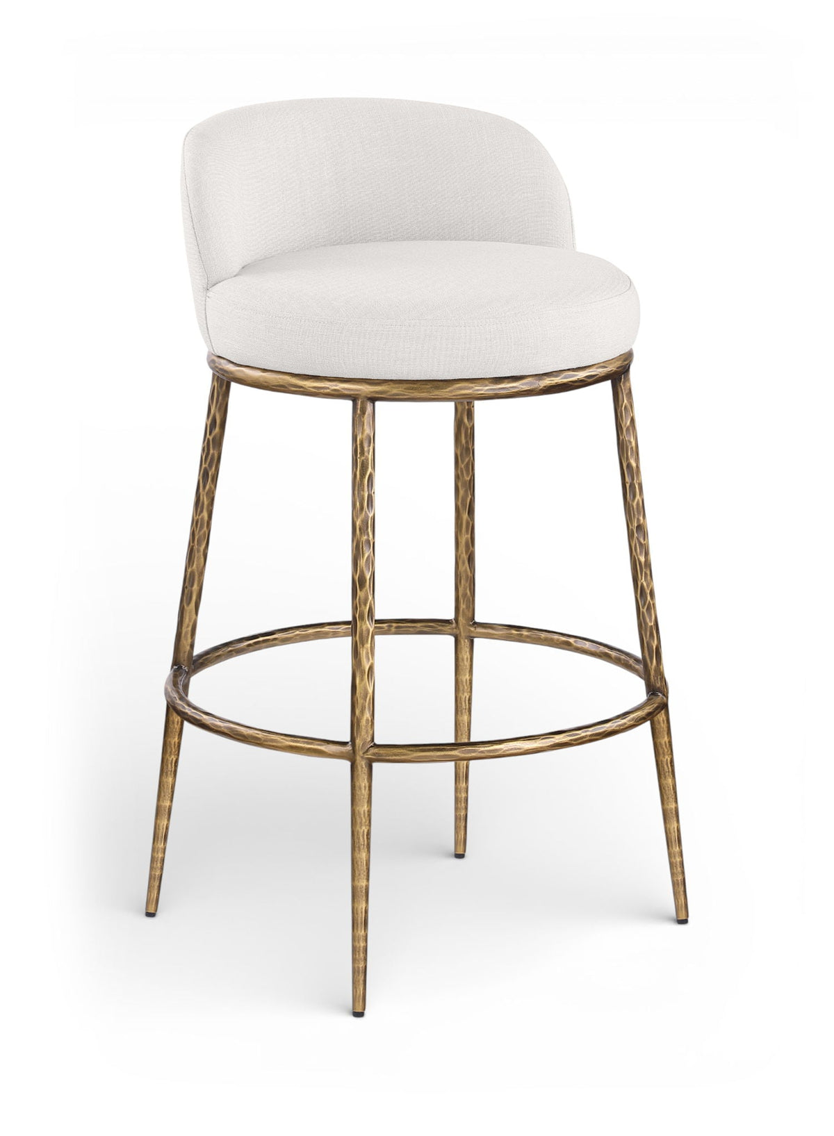 Ferro - Performance Fabric Upholstered Bar Stool - Cream / Antique Brass