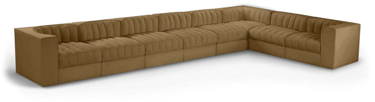 Rummi - Velvet Performance Fabric Upholstered 8 Piece Modular Sectional (With 3 Corner Chairs)