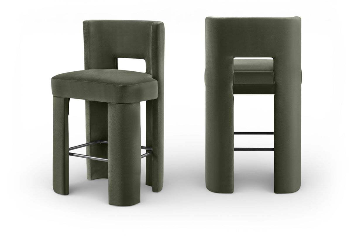 Zuno - Velvet Performance Fabric Upholstered Bar Stool (Set of 2)