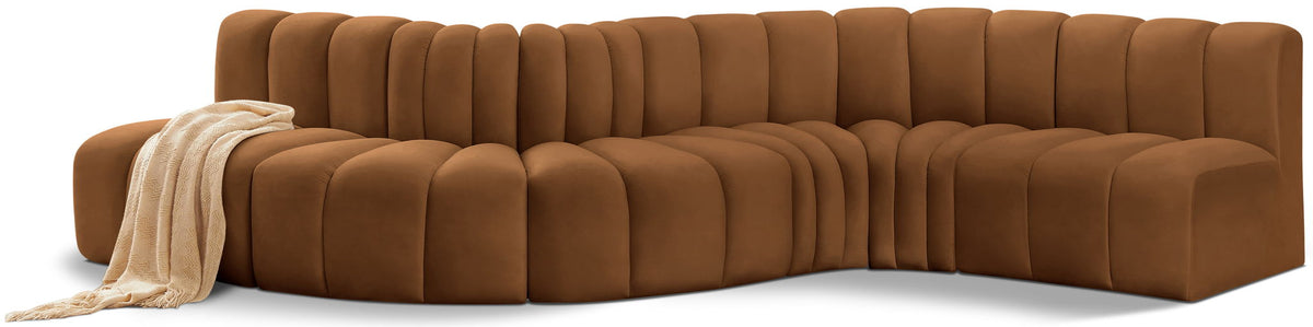 Arc - Velvet 6 Piece Curved Modular Sofa - Saddle