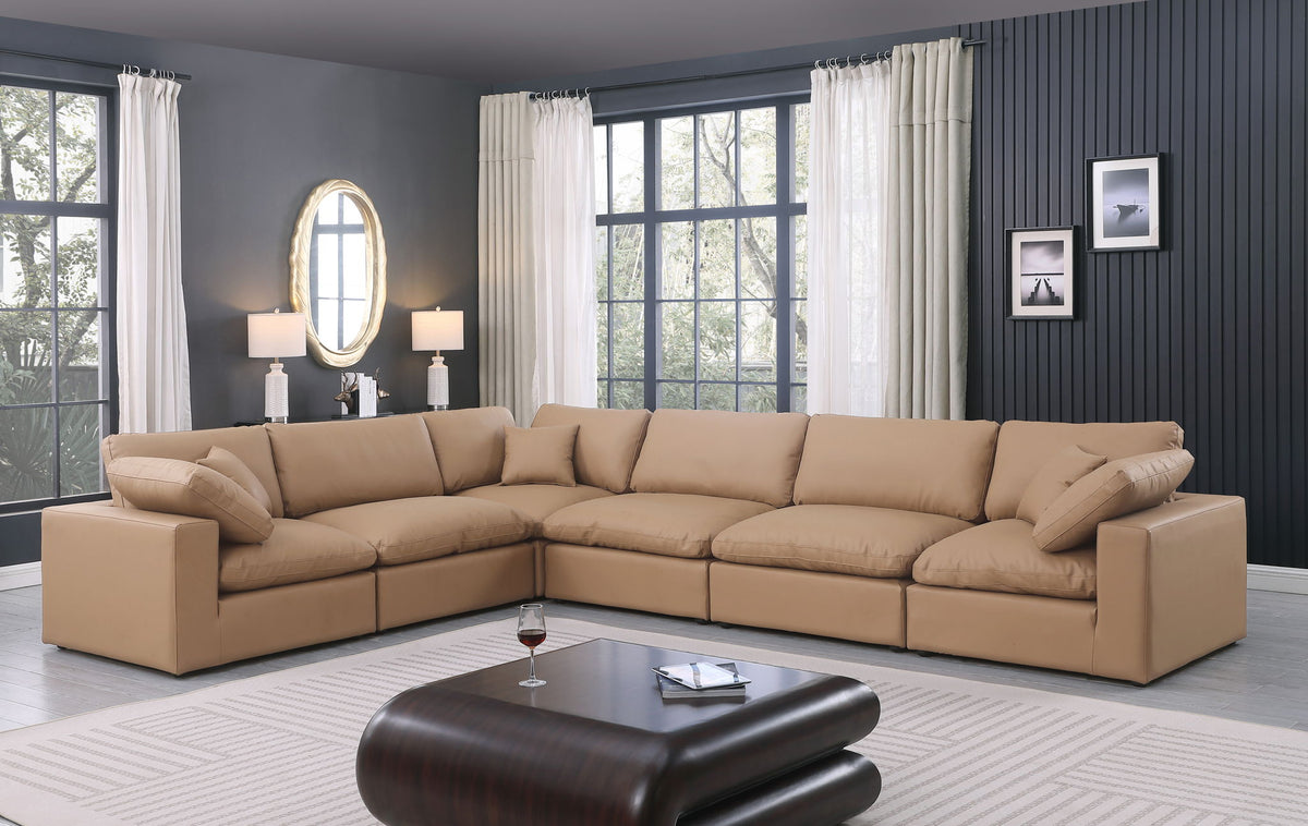 Comfy - 6 Piece Faux Leather Modular Corner Sectional - Tan