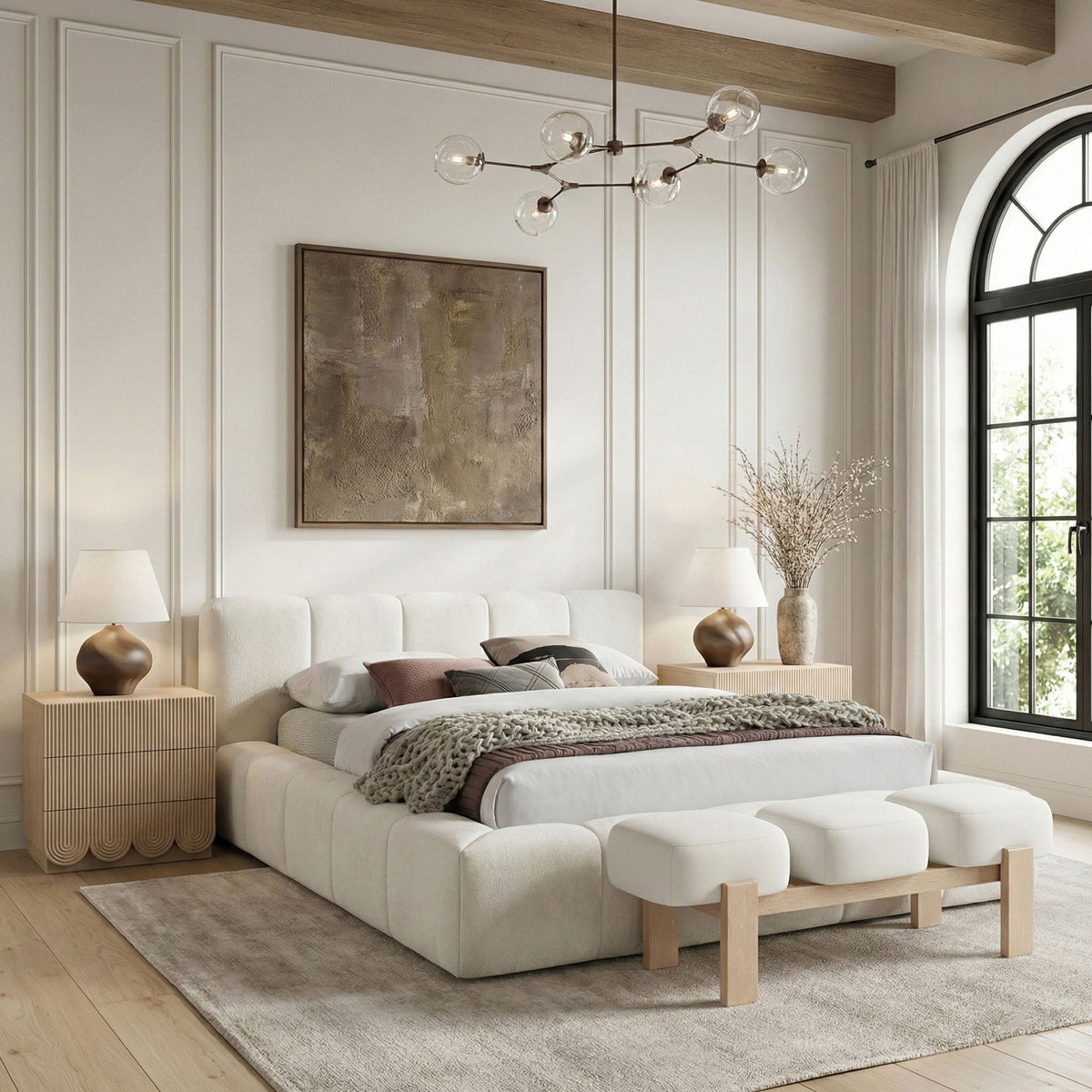 Woodcrest - Vegan Leather Upholstered Bench - Painted Natural Base
