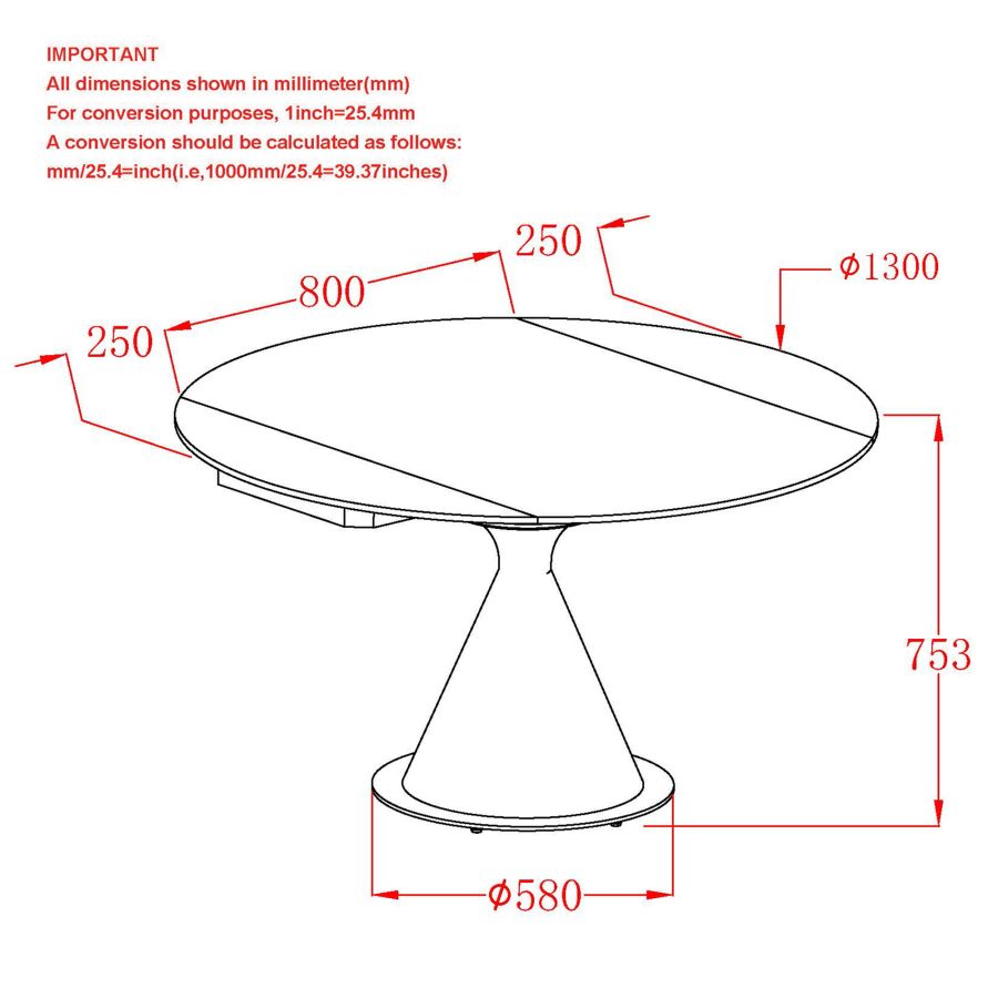 Calisto Round Pedestal Dining Table w/Extension in Black