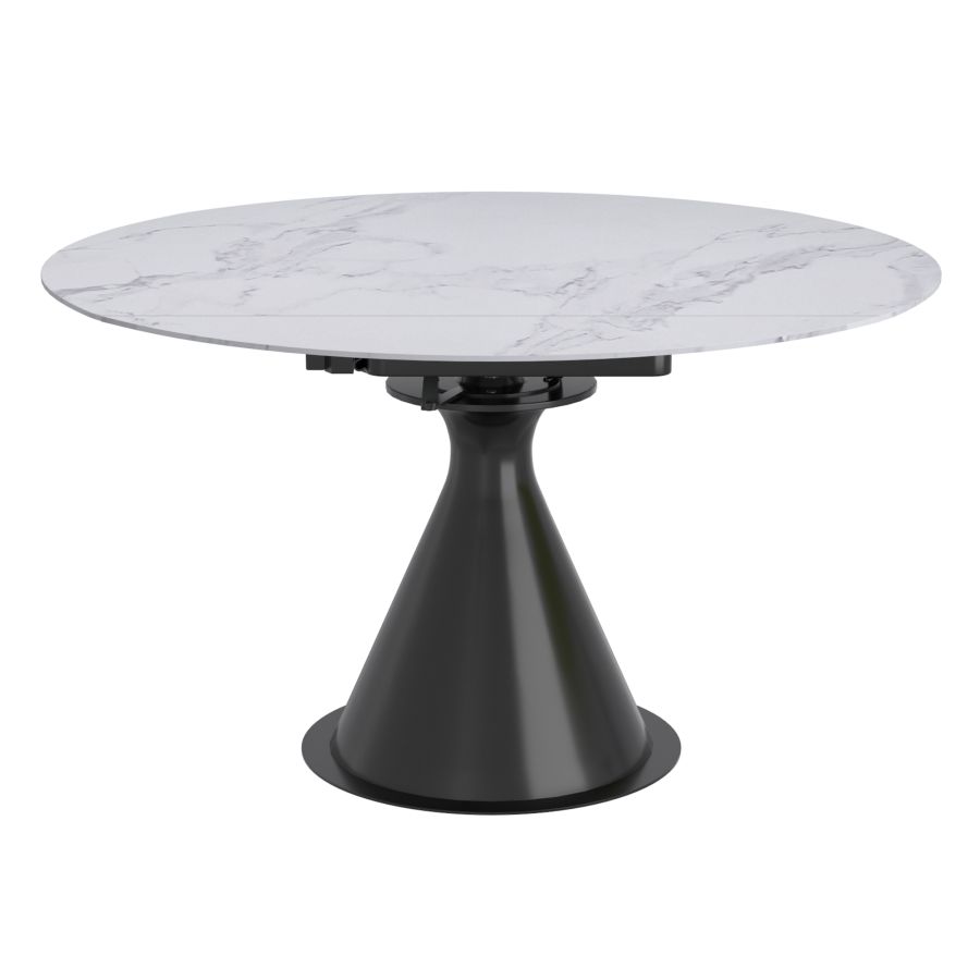 Calisto Round Pedestal Dining Table w/Extension in White and Black